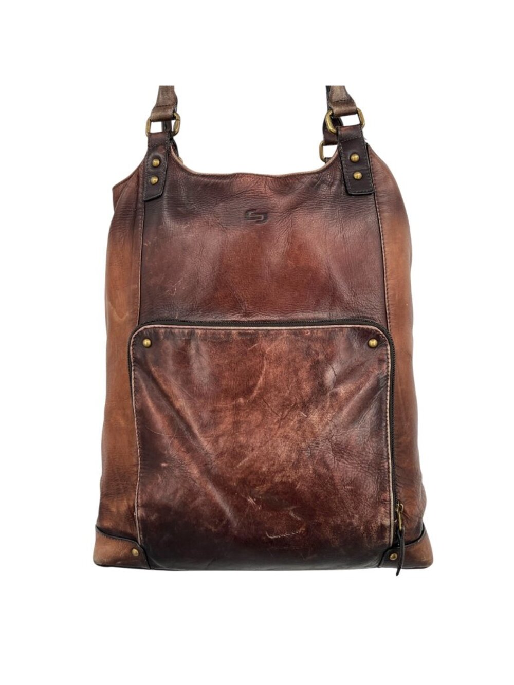 Solo NY Vintage Distressed Brown Leather Laptop Tote Bag Shoulder Briefcase